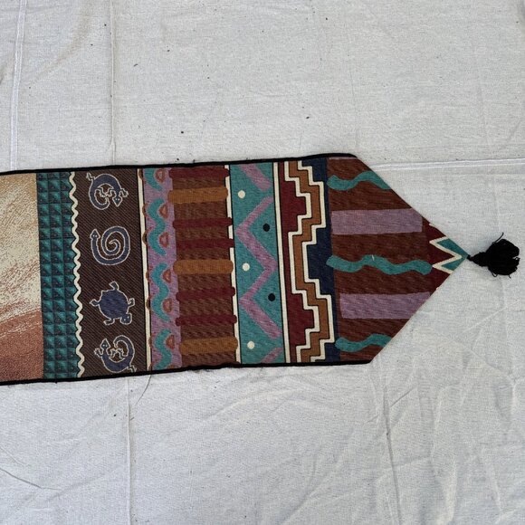 Southwestern Kokopelli Style Table Runner Tapestry Woven Aztec Design 68" Long - Picture 6 of 6